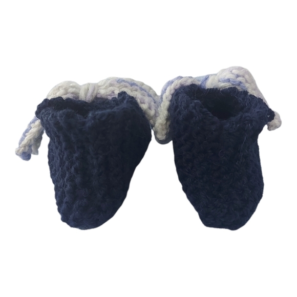 Hand Knit Navy Blue Alpaca Wool Slippers for Kids - Picture 5 of 6